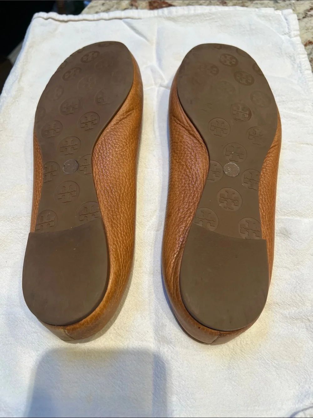 Tory Burch Women’s Brown Leather Logo Ballet Flats - 9.5M